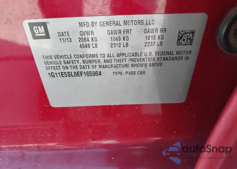 2014 Chevrolet Malibu 2Lt from USA, damaged, VIN 1G11E5SL8EF165964